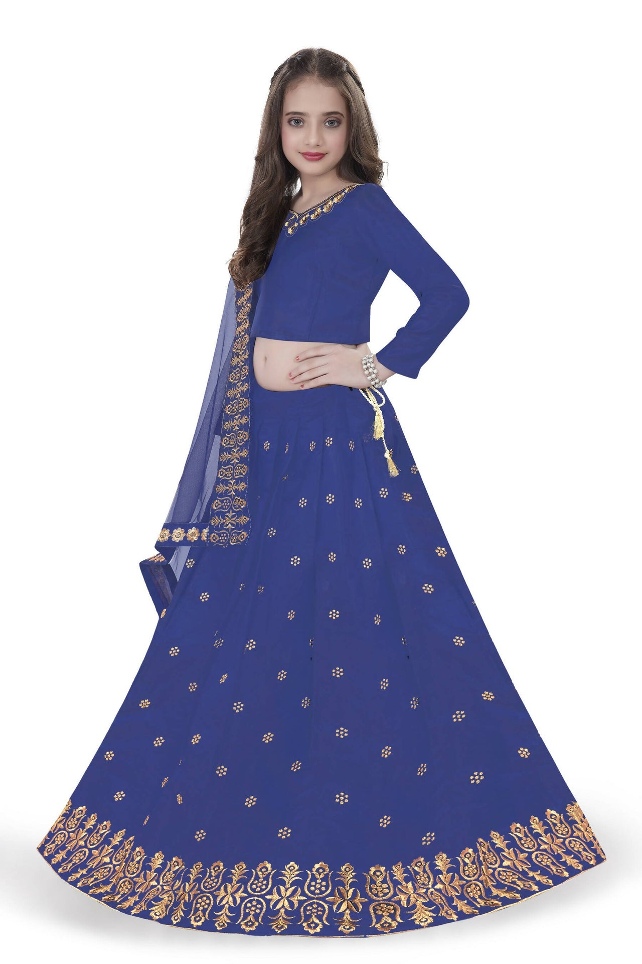 Dwiden Royal Blue Queen Tafetta Sattin Semi-Stitched Girl's Lehenga Choli - Distacart