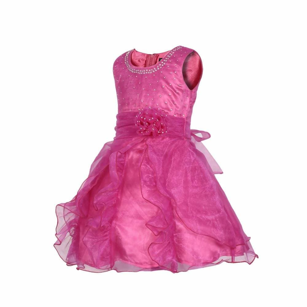 Asmaani Baby Girl's Pink Color Satin Knee Length Frock (AS-DRESS_22139) - Distacart