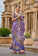 Thumbnail for Butterfly Bush Purple Superior V.P.Silk Woven Printed Patola Silk Saree - Rewaa Milano - Distacart