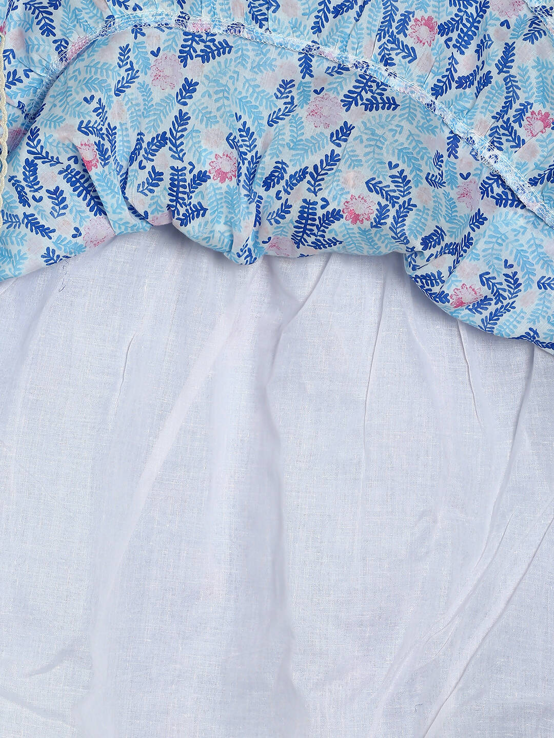 Manet Girls Cotton Layer Frock Leaf Printed - Blue - Distacart