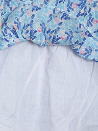 Thumbnail for Manet Girls Cotton Layer Frock Leaf Printed - Blue - Distacart