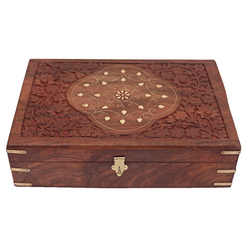 Nizalia Carved Motif Of Flora Handmade Jewellery Box