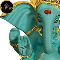 Thumbnail for Tamas Gold Plated Gaj Karna Ganesh Idol Flora Blue & Gold Color - Distacart