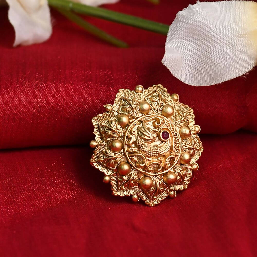 Mominos Fashion Joharkamal Gold-Plated Stone Studded Adjustable Finger Ring - Design 14 - Distacart