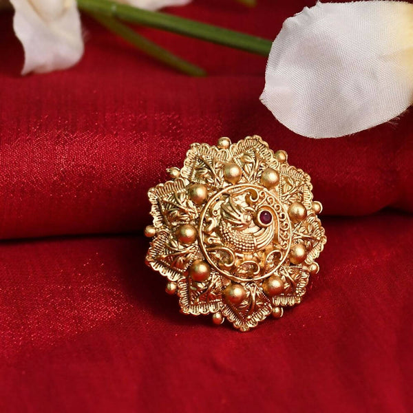 Mominos Fashion Joharkamal Gold-Plated Stone Studded Adjustable Finger Ring - Design 14 - Distacart