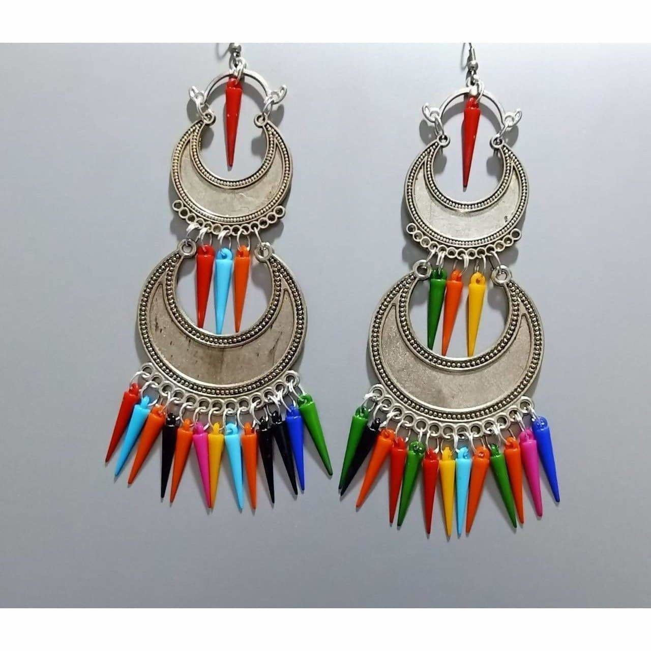Multi Color Alloy Double Chandbali Earrings