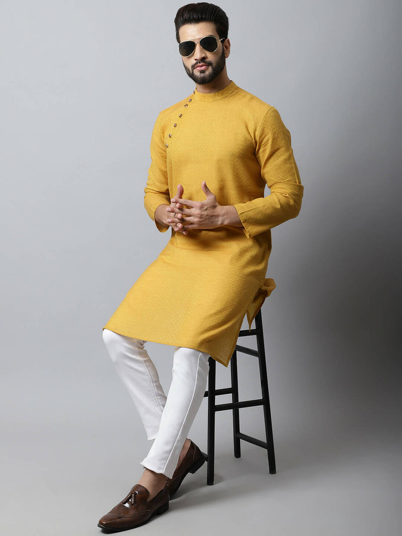 Even Apparels Yellow Color Pure Cotton Men&#39;s Kurta With Side Placket (SLD1192) - Distacart