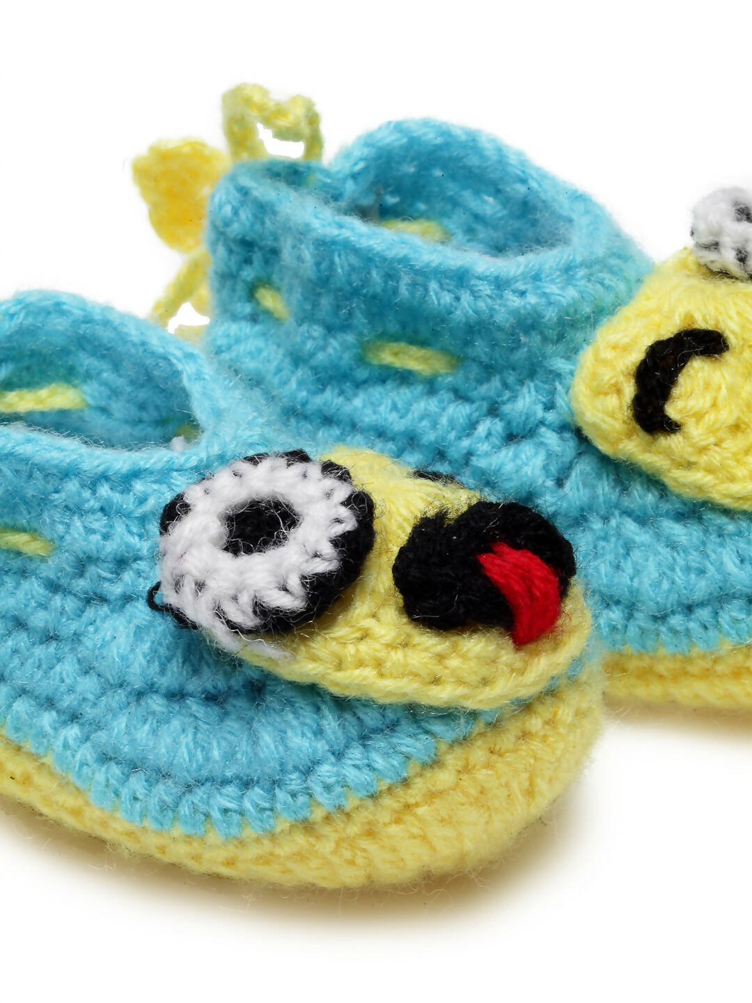 Chutput Kids Woollen Hand Knitted Smile Face Booties - Blue - Distacart
