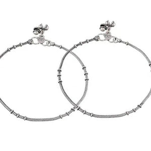 Mominos Fashion Beautiful Trendy Oxidised Silver Plated Anklets