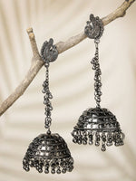 Thumbnail for NVR Women Black Oxidised Brass-Plated Jhumka Earrings - Distacart