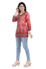 Thumbnail for Snehal Creations Rustic Rust Faux Crepe Printed Short Kurti Tunic Top - Distacart