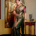 Thumbnail for DEIANA'S Beautiful Golden Jari with New Design Soft Lichi Silk Saree - Green - Distacart