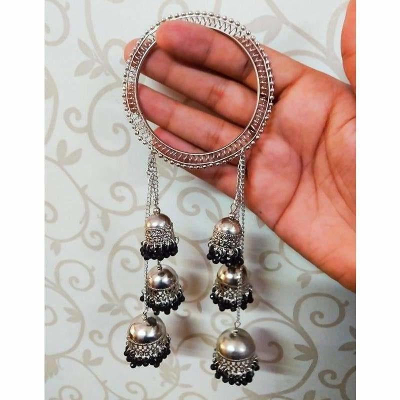 Silver Color With Black Pearls Hanging Jhumka Bangles