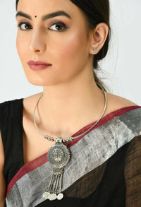 Thumbnail for Mominos Fashion Johar Kamal Oxidised Silver-Plated Hasli Design Necklace Choker For Women - Distacart