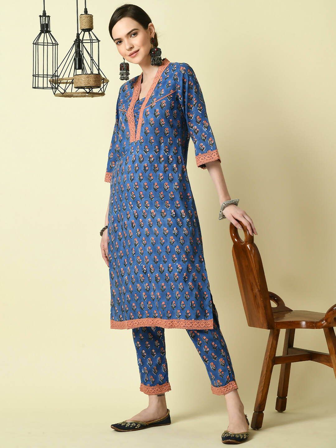 Myshka Women's Blue Straight Kurta & Trousers - Distacart
