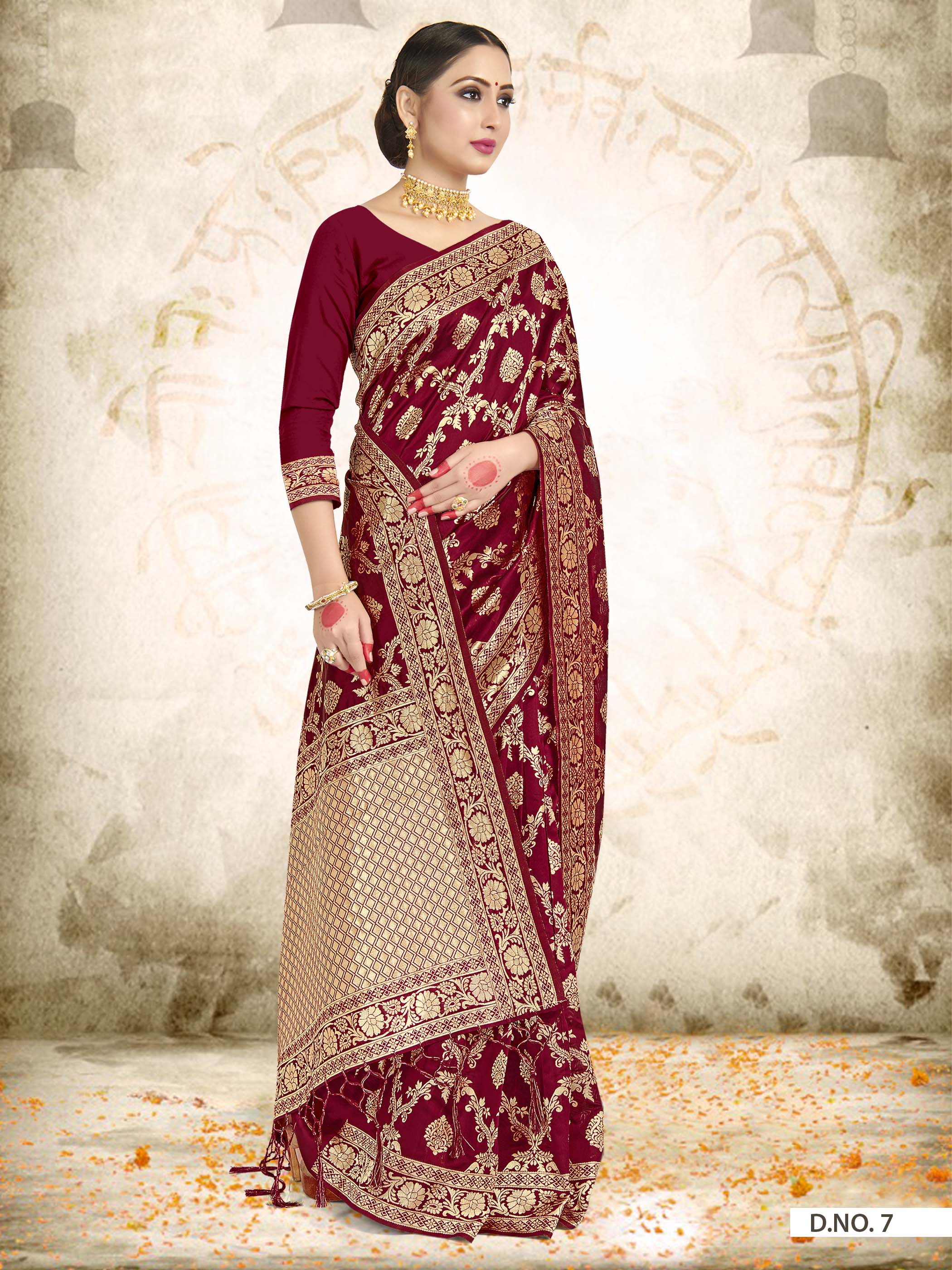 Vardha Maroon Red Woven Zari Jaal Banarasi Saree