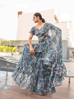 Thumbnail for Tikhi Imli Floral printed ruffled saree - Distacart