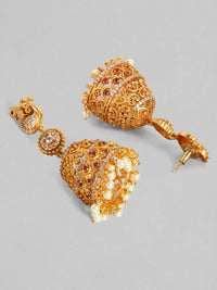 Thumbnail for Rubans Gold-Toned Dome Shaped Jhumkas - Distacart