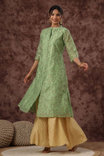 Thumbnail for Juniper Womens Pistagreen Chanderi Foil Printed Kurta - Distacart