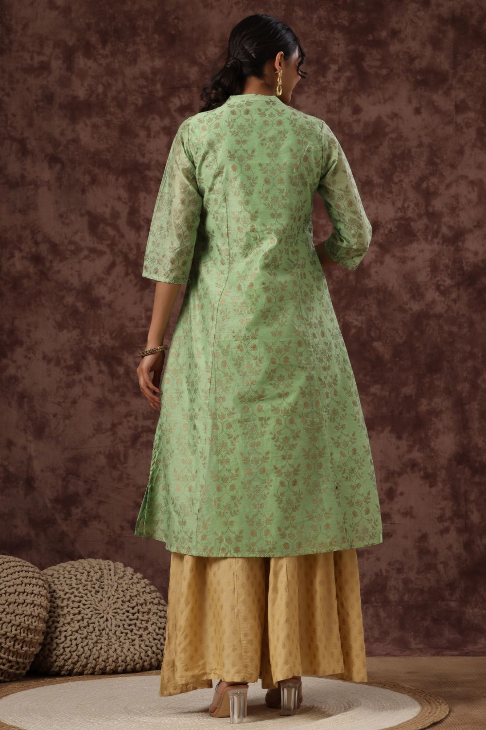Juniper Womens Pistagreen Chanderi Foil Printed Kurta - Distacart