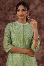 Thumbnail for Juniper Womens Pistagreen Chanderi Foil Printed Kurta - Distacart