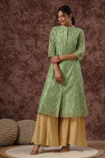 Thumbnail for Juniper Womens Pistagreen Chanderi Foil Printed Kurta - Distacart