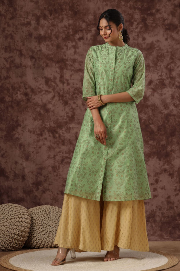 Juniper Womens Pistagreen Chanderi Foil Printed Kurta - Distacart
