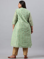 Thumbnail for Juniper Women`s Pistagreen Chanderi Silk Printed A-Line Kurta - Distacart