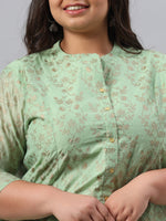 Thumbnail for Juniper Women`s Pistagreen Chanderi Silk Printed A-Line Kurta - Distacart