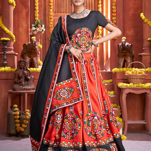 Myra Red Art Silk Gamthi Work Designer Lehenga - Distacart