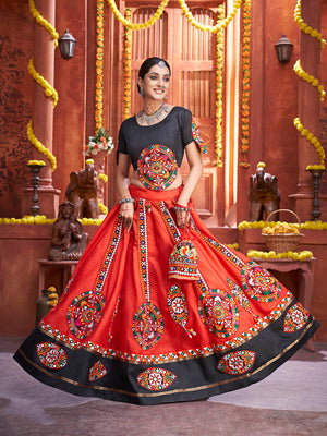 Myra Red Art Silk Gamthi Work Designer Lehenga - Distacart