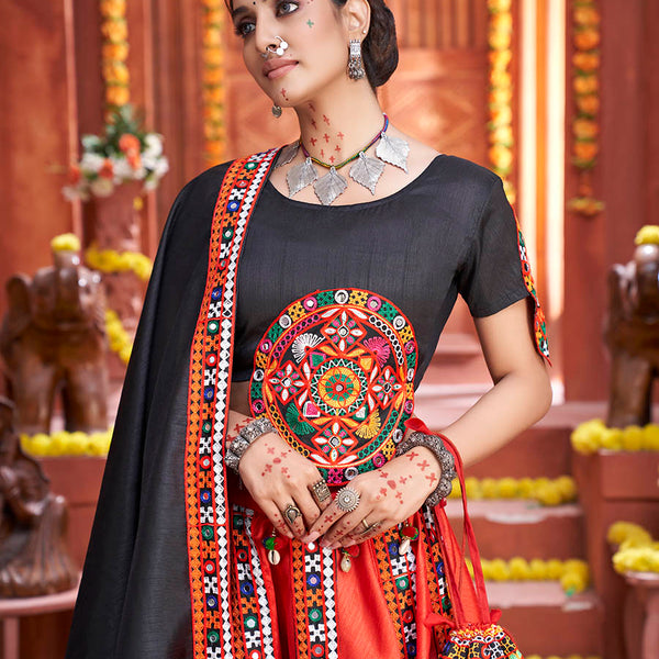 Myra Red Art Silk Gamthi Work Designer Lehenga - Distacart