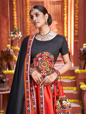 Myra Red Art Silk Gamthi Work Designer Lehenga - Distacart