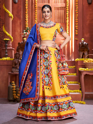 Myra Yellow Art Silk Gamthi Work Designer Lehenga - Distacart