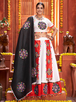 Myra White Art Silk Gamthi Work Designer Lehenga - Distacart