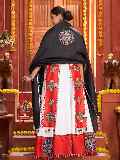 Myra White Art Silk Gamthi Work Designer Lehenga - Distacart