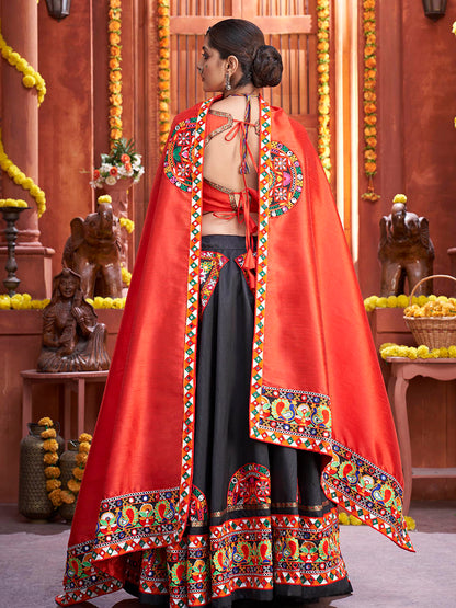 Myra Black Art Silk Gamthi Work Designer Lehenga - Distacart