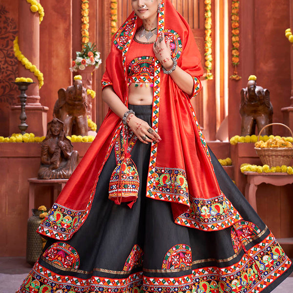Myra Black Art Silk Gamthi Work Designer Lehenga - Distacart