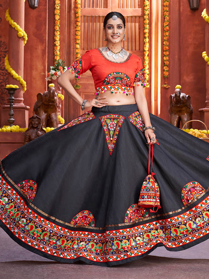 Myra Black Art Silk Gamthi Work Designer Lehenga - Distacart