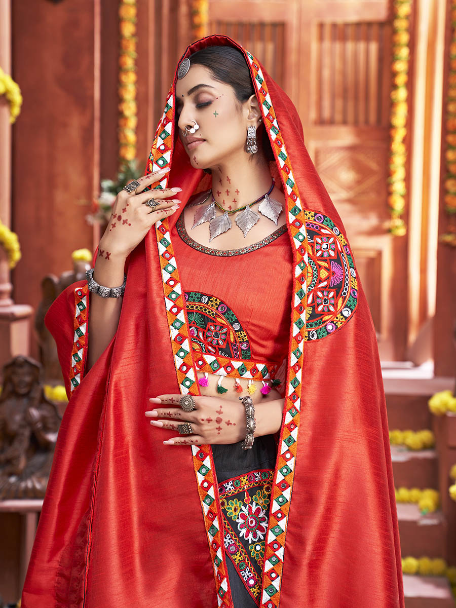 Myra Black Art Silk Gamthi Work Designer Lehenga - Distacart