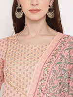 Thumbnail for Kalini Women Peach-Coloured Ethnic Motifs Printed Panelled Gotta Patti Pure Cotton Kurta with Trousers & - Distacart