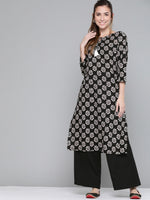 Thumbnail for HERE&NOW Women Black & White Floral Printed Kurta - Distacart