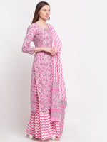 Thumbnail for Kalini Women Pink Paisley Printed Pure Cotton Kurta with Sharara & With Dupatta - Distacart