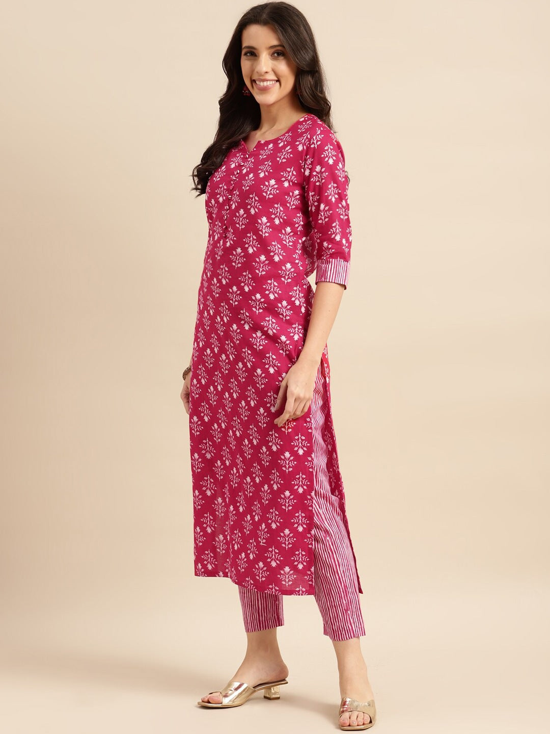 Kalini Ethnic Motifs Printed Round Neck Kurta With Trousers - Distacart