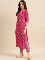 Thumbnail for Kalini Ethnic Motifs Printed Round Neck Kurta With Trousers - Distacart