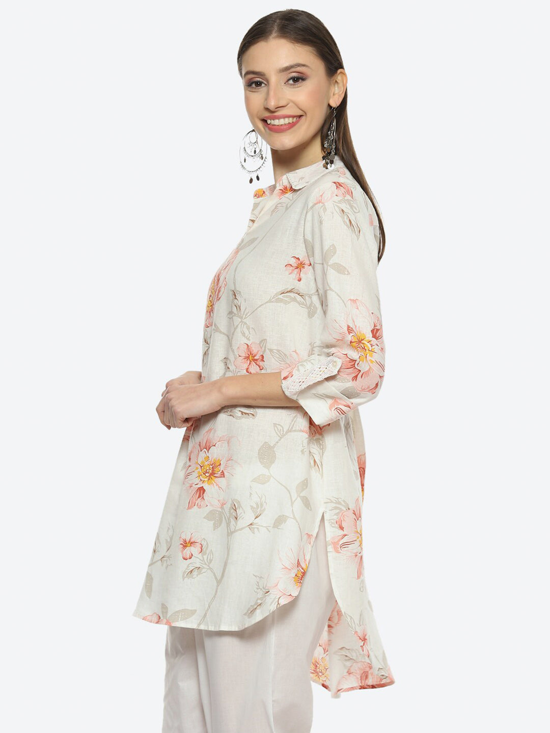 Biba Women Floral Printed Shirt Collar Kurta - Distacart