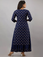 Thumbnail for Kalini Women Blue Ethnic Motifs High Slit Kurti with Skirt - Distacart