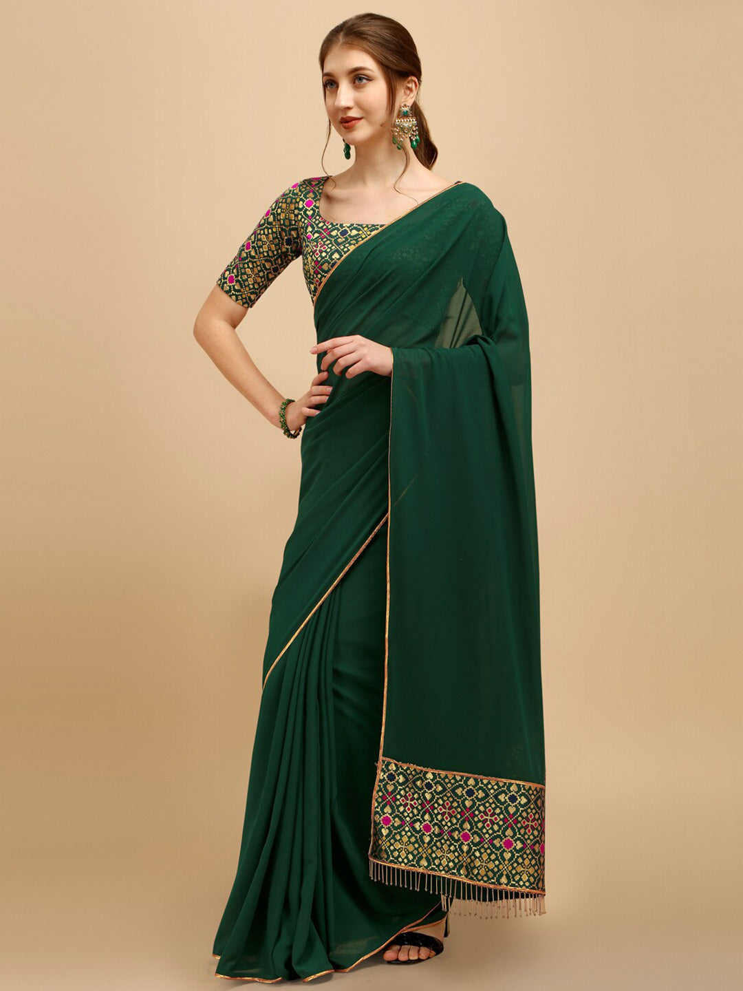 Sangria Green Woven Design Saree - Distacart
