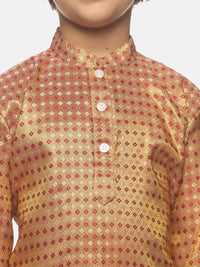 Thumbnail for Sethukrishna Boys Golden & White Ethnic Motifs Printed Kurta with Dhoti Pants - Distacart