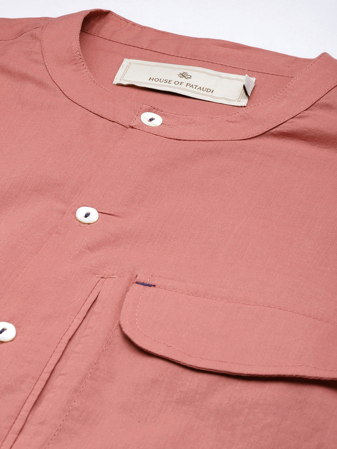 House of Pataudi Rozana Band Collar Pure Cotton Kurta - Distacart